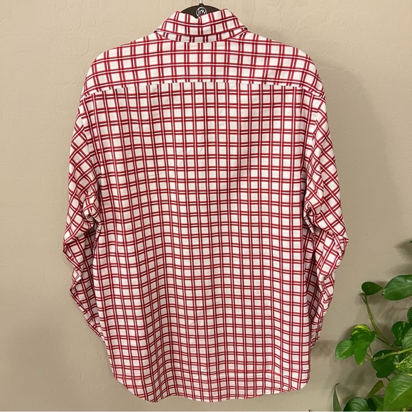 21. Neiman Marcus Men’s Cotton plaid dress buttondown Shirt, cream/red, size L - Picture 2 of 11